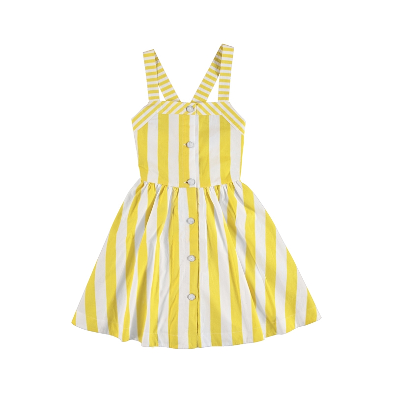 Vestido de verano de cuello redondo vestido de malla princesa falda niña  falda de hielo estampado a rayas amarillas vestido casual medias con niñas  (amarillo, 7 años): : Moda