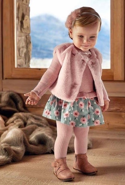 Vestido punto y falda estampada bebe Mayoral - Moda Infantil