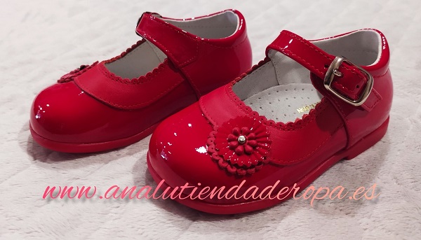 Zapato piel combinada charol rojo