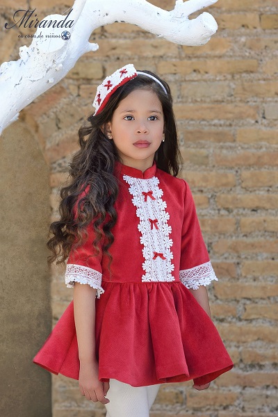Vestido rojo con guipur Miranda - Moda Infantil