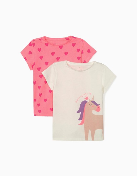 pack 2 camisetas niña unicornio y corazones