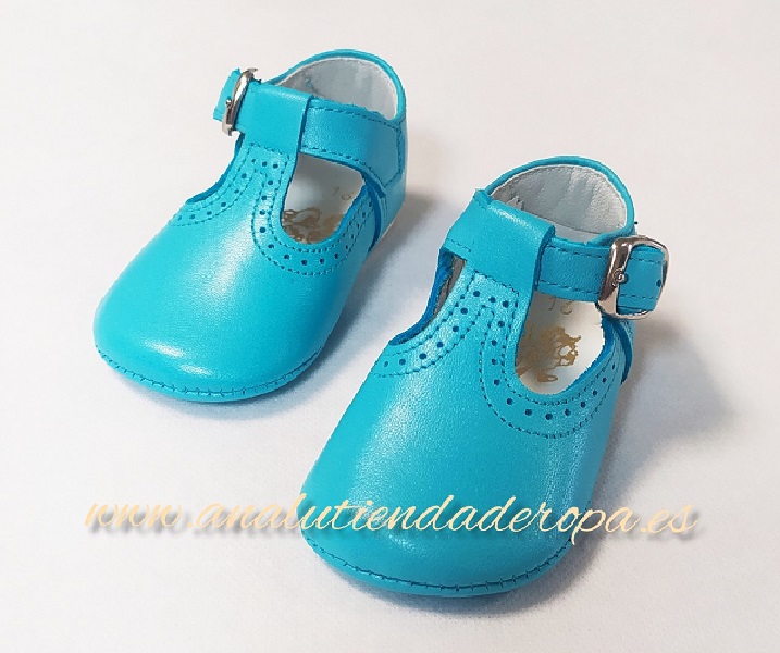 Zapato pepito bebe piel turquesa Patitos Moda Infantil
