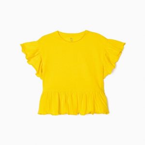Camiseta con volantes para niña color amarillo