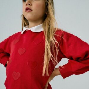 Sudadera roja para niña de corazones