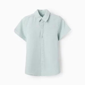 Camisa para niño verde agua de algodón lino