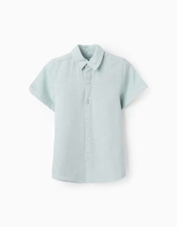 Camisa para niño verde agua de algodón lino