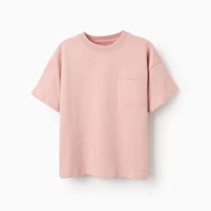 Camiseta con bolsillo rosa niño