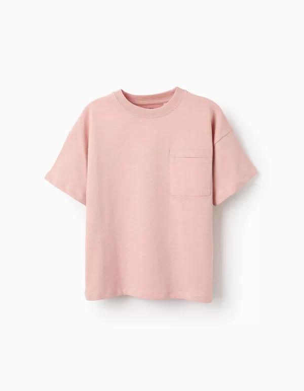 Camiseta con bolsillo rosa niño