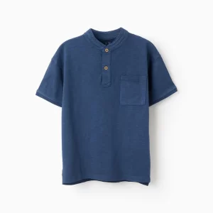Camiseta niño cuello mao azul
