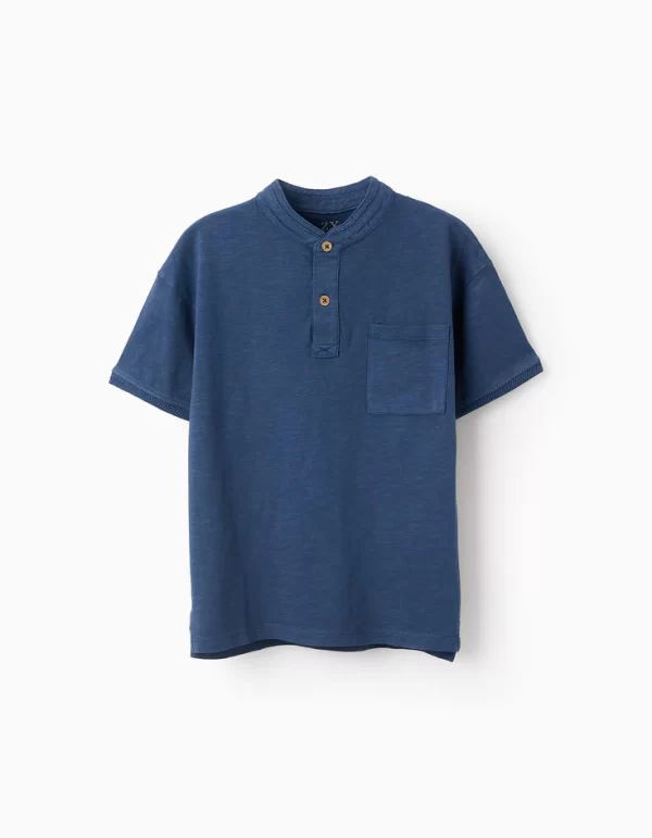 Camiseta niño cuello mao azul