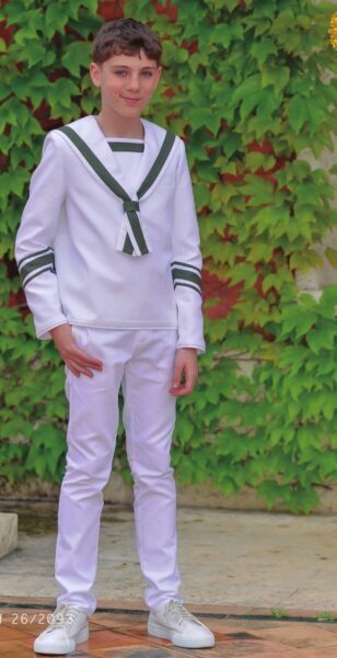 Traje de comunión Barcelo blanco y verde