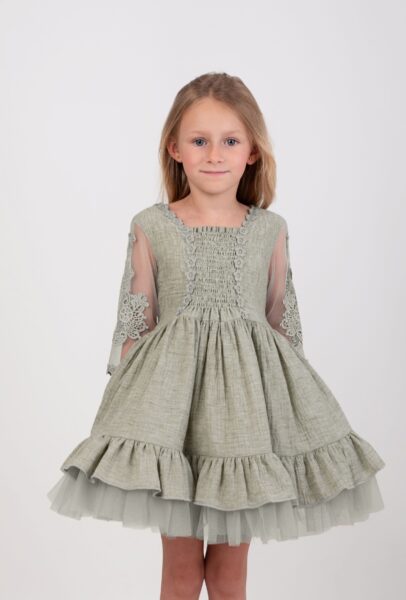 Vestido verde oliva ceremonia de Nekenia